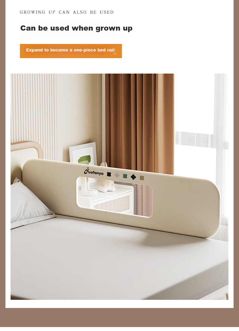 Nuofanya Baby Anti-Fall Guardrail, Crib Bumper, 1.8m Cream White Gold Color [No Barrier], One Side 8