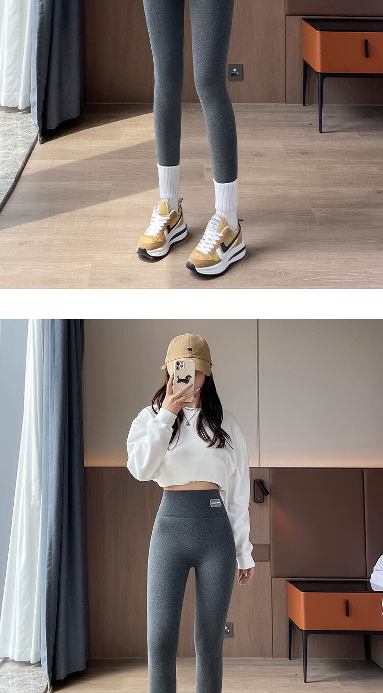 GUJIN Thickened Plain Purple Velvet Thermal Leggings for Women Autumn Winter Cotton Fleece Lined High Waist Warm Pants 9