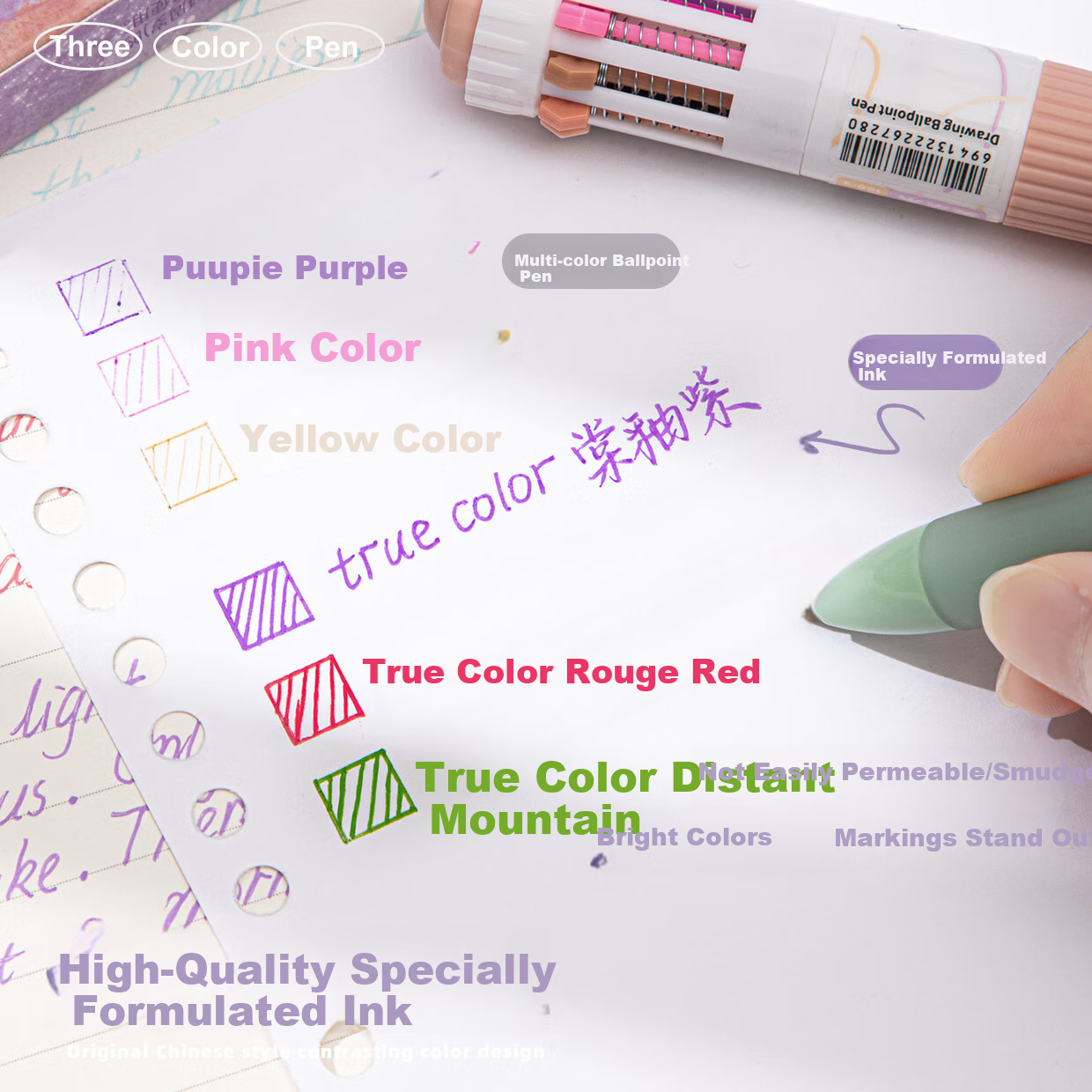 TRUECOLOR Трехцветная гелевая ручка, retractable multi-color all-in gel pen, стильная разноцветная ручка для заметок для студентов, маркер, многофункциональная шариковая ручка, черная ручка, красная ручка, синяя ручка, ручка для коррекции ошибок
