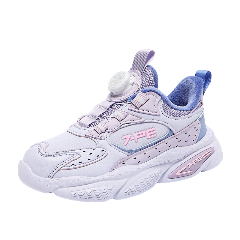 7-PE Girls' Shoes Autumn Winter 2025 New Waterproof Leather Anti-Slip Soft Sole Fleece-Lined Kids' Sneakers