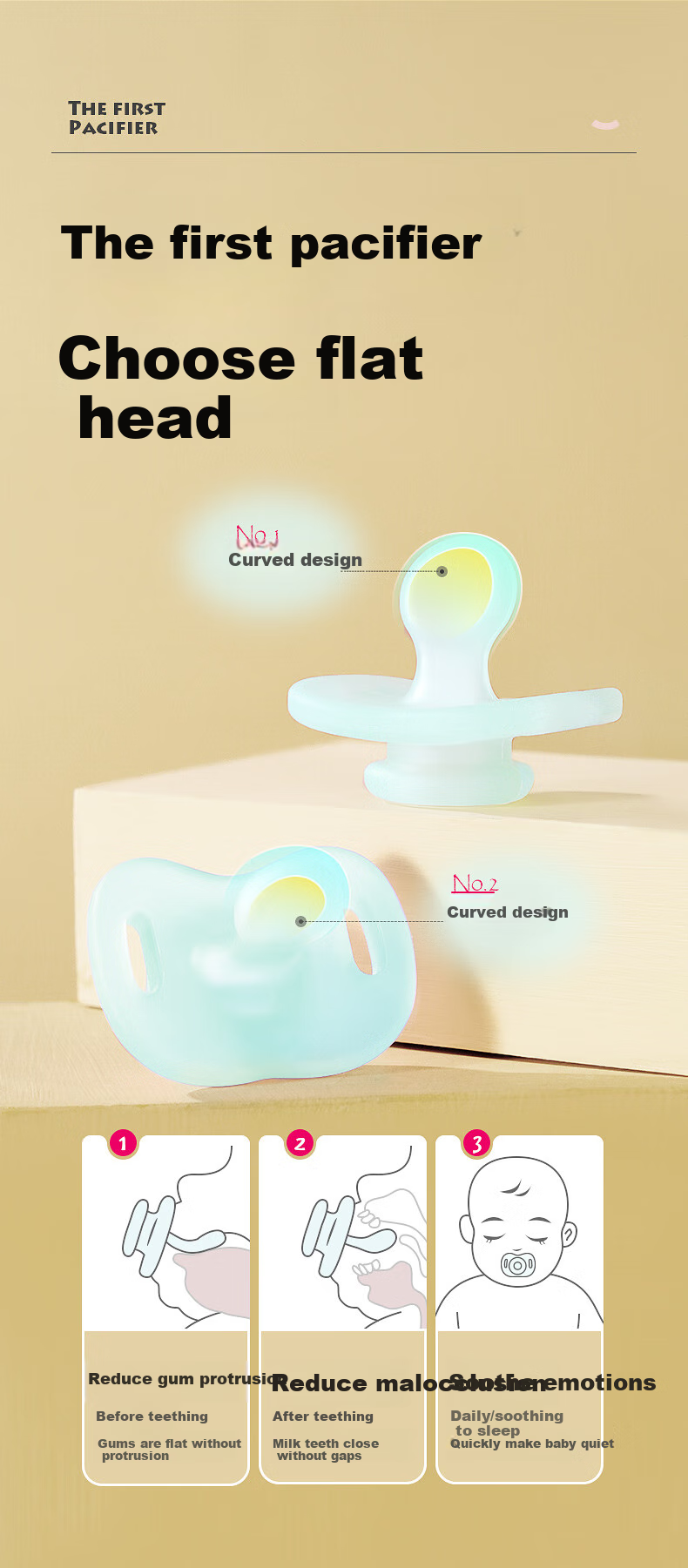 Xiaoyaxiang Pacifier, Silicone Ultra-Soft, for Newborns 6 Months And Above, Sleep Aid, Anti-Colic (Flat Head), with Storage Box 4