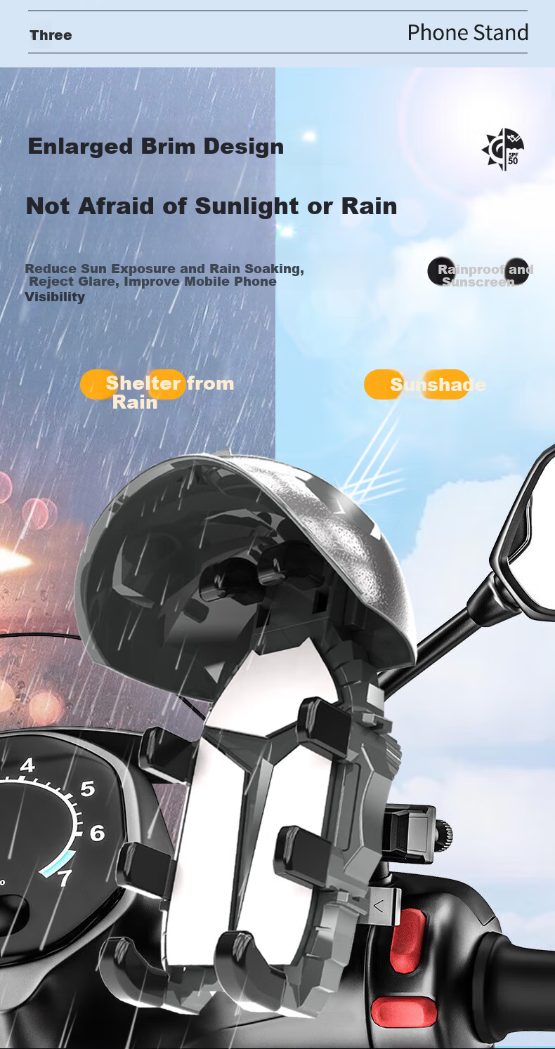 Ousen Electric Vehicle Phone Holder, Food Delivery Motorcycle Bicycle Electric Scooter Shockproof Small Helmet Waterproof Sunshade Navigation Mount 9