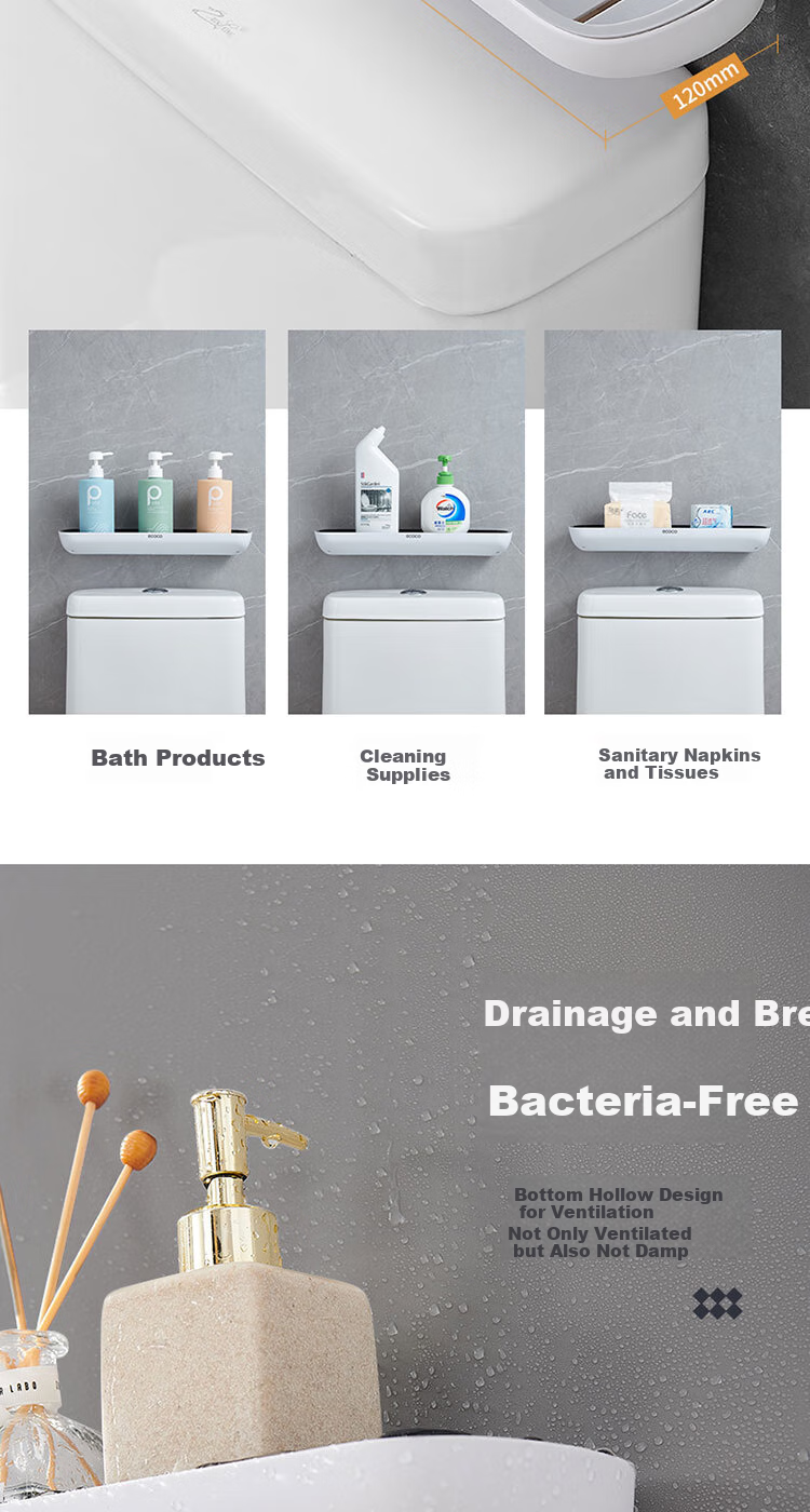 Ecoco Bathroom Storage Rack, Wall-Mounted Toilet Organizer without Drilling, Washroom Shelf E1923 Gray 8