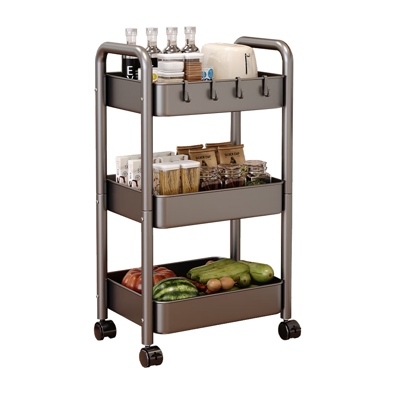 Shanshan Woodcraft Mobile Floor Storage Rack with Wheels Small Cart Bookshelf Storage Cabinet Dormitory Kitchen Snack Rack Vegetable Basket