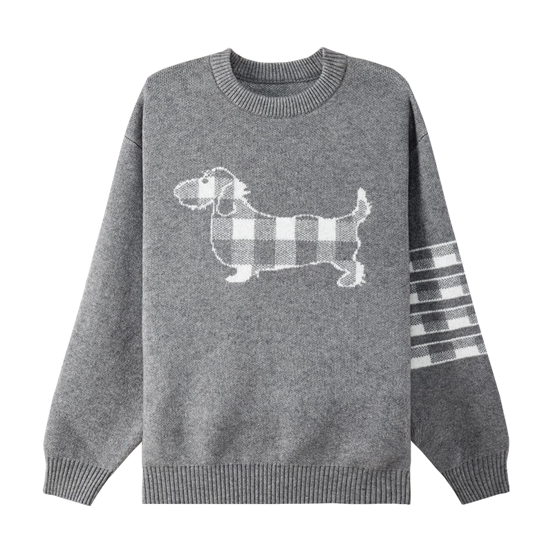 Zoxi Girls Sweater Autumn Winter Sausage Dog 2025 New Big Kids Warm Knitted Top Gray 150