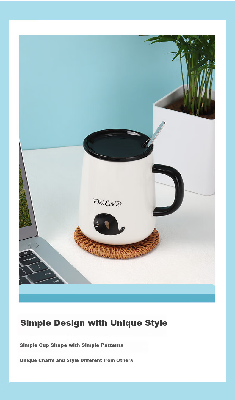 BJ Mug, Coffee Cup, Milk Cup, Breakfast Cup with Spoon And Lid, Large Capacity Water Bottle for Men And Women, 420ML 2