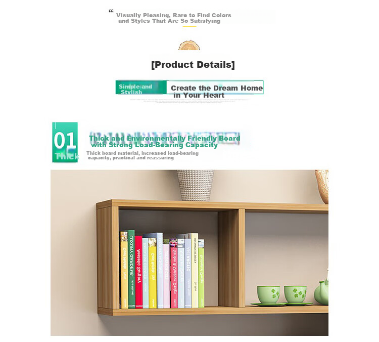 Ourunzhe Wall-Mounted Storage Rack, No Drilling Required, Double-Layer Hanging Cabinet, S-Shaped Storage Shelf, Decorative Bookshelf, Walnut Color 13