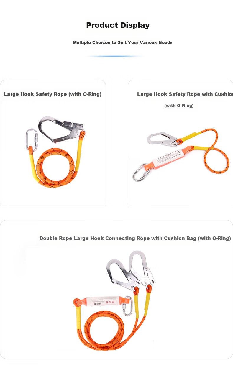 Jingte Shock-Absorbing Lanyard, High-Altitude Work Five-Point Safety Harness Shock-Absorbing Pack Specialized Accessory, Upper Body Waist Belt Hanging Strap Sling, 14mm Diameter Double Rope - 2 Meters Double Large Hook + Shock-Absorbing Pack 5