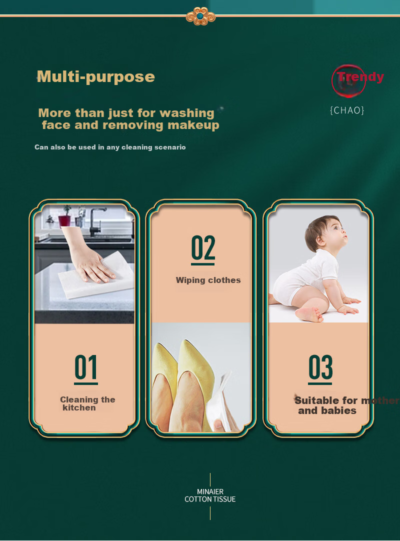 Minaier National Trend Style Facial Cleansing Wipes, Disposable Face Towels, Thickened Pearl Texture, Enlarged Cleaning Wipes, Soft Tissues, 50 Sheets*6 Packs 14