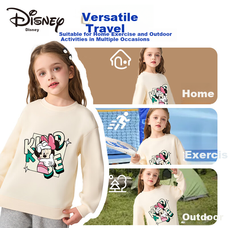 Disney Spring And Autumn Top for Older Girls, Round Neck Sweatshirt, Casual Pullover, Preppy Style, Non-Fleece, Printed Design for Young Wome