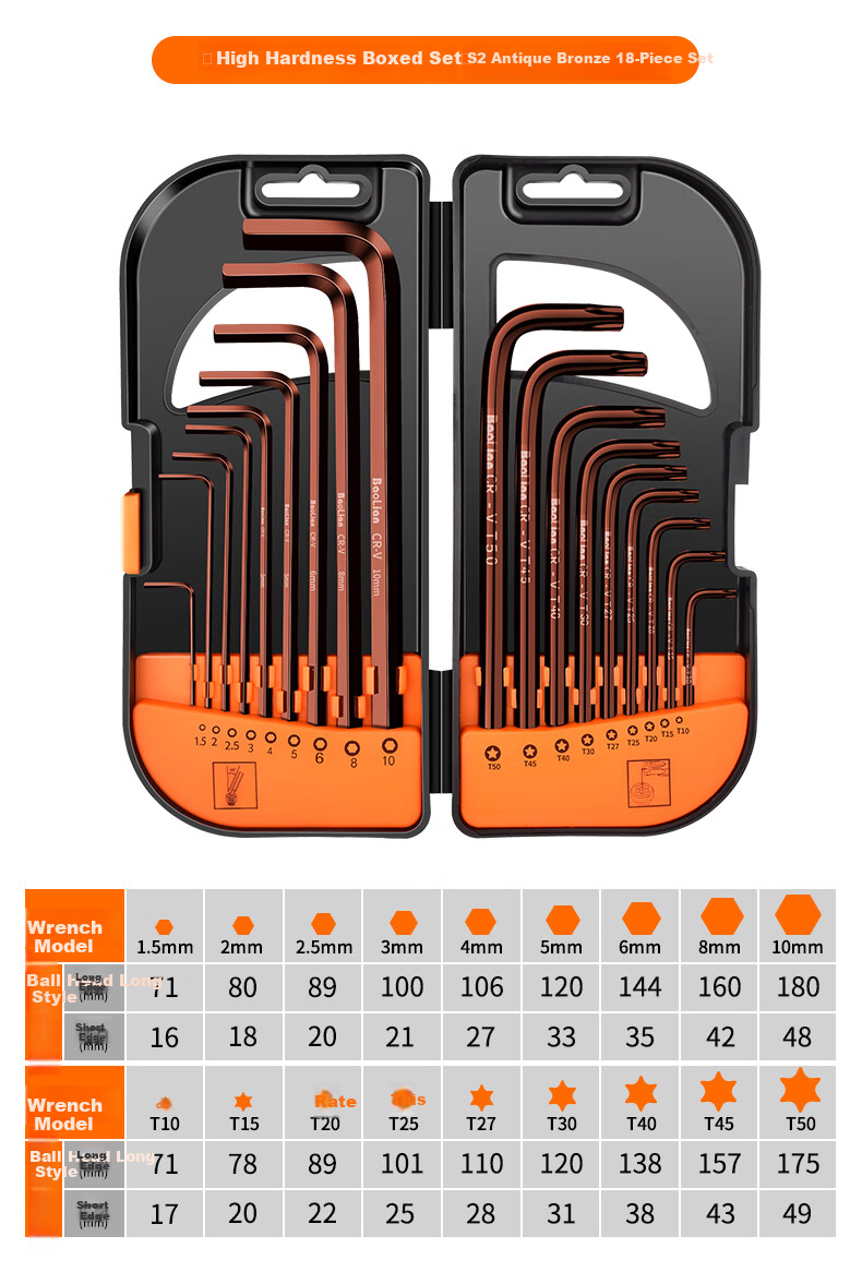 Baolian Hex Key Set, Internal Hexagon, Hexagonal Wrench, Extended Hexagon, Metric Screwdriver Tool 13