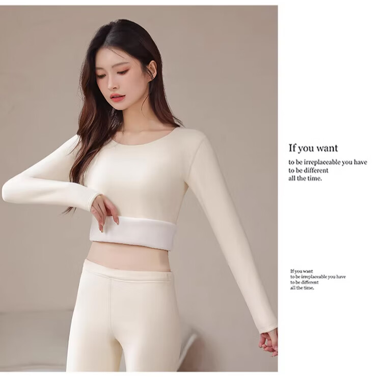 Langsha Youth Thermal Underwear Women Fleece Thickened Winter 10A Antibacterial Heating Lambswool Autumn Shirt and Pants Set 18