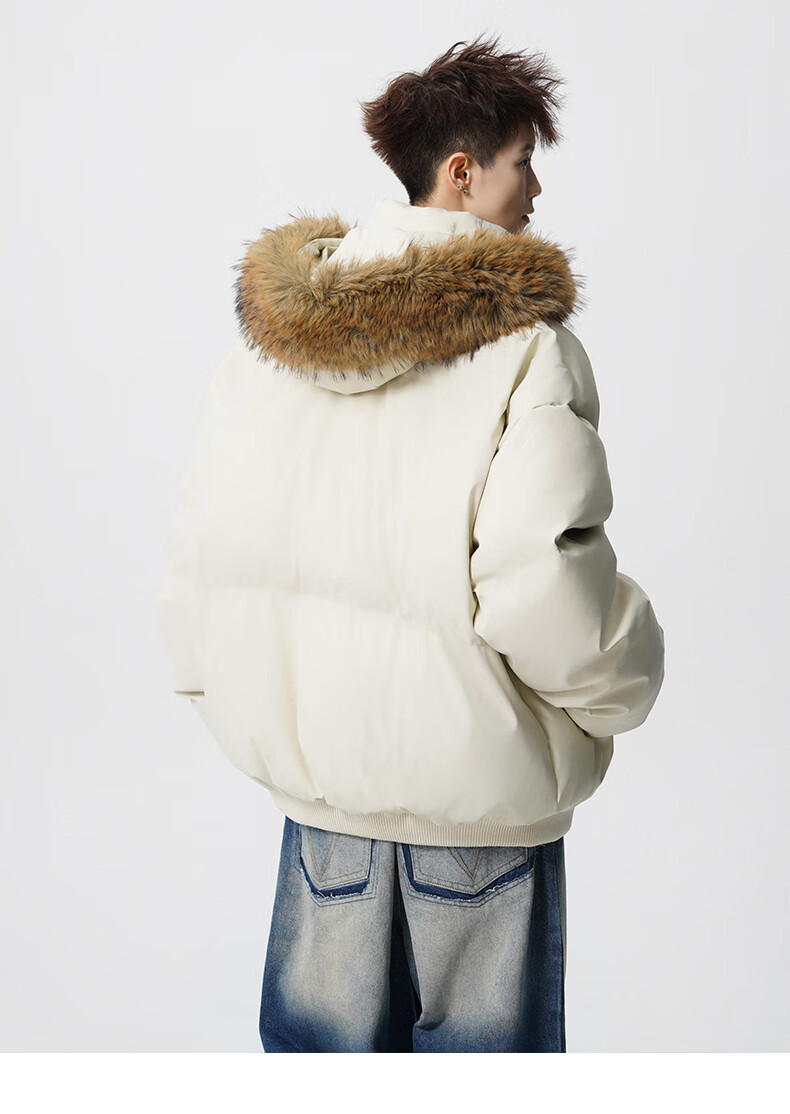 Colombass Trendy PU Leather Down Jacket Men Hooded Winter New Short Thickened Couple Loose Fur Collar Outerwear 6