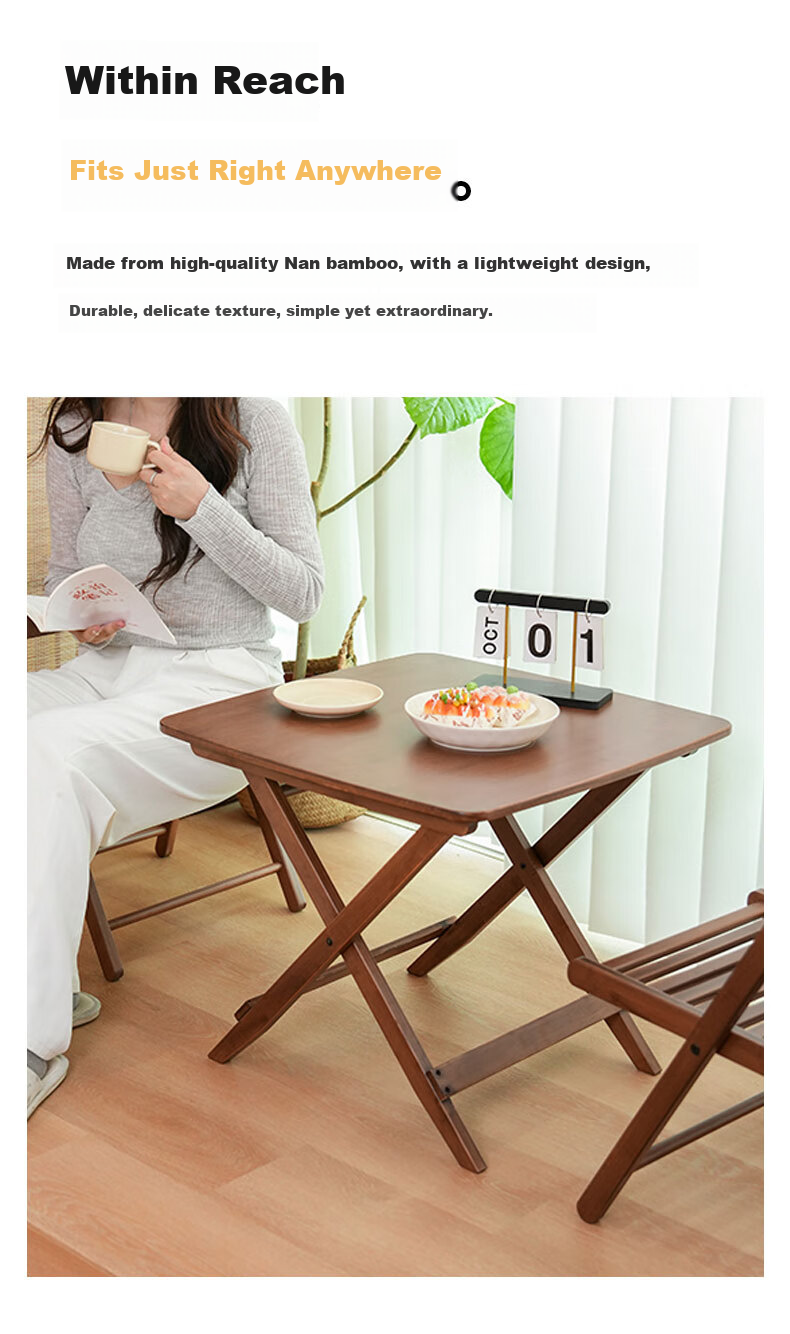 DuLu Folding Table, Compact Bamboo Dining Table for Home Use, Balcony Tea Table, Small Square Table, Outdoor Portable Table And Chairs 2