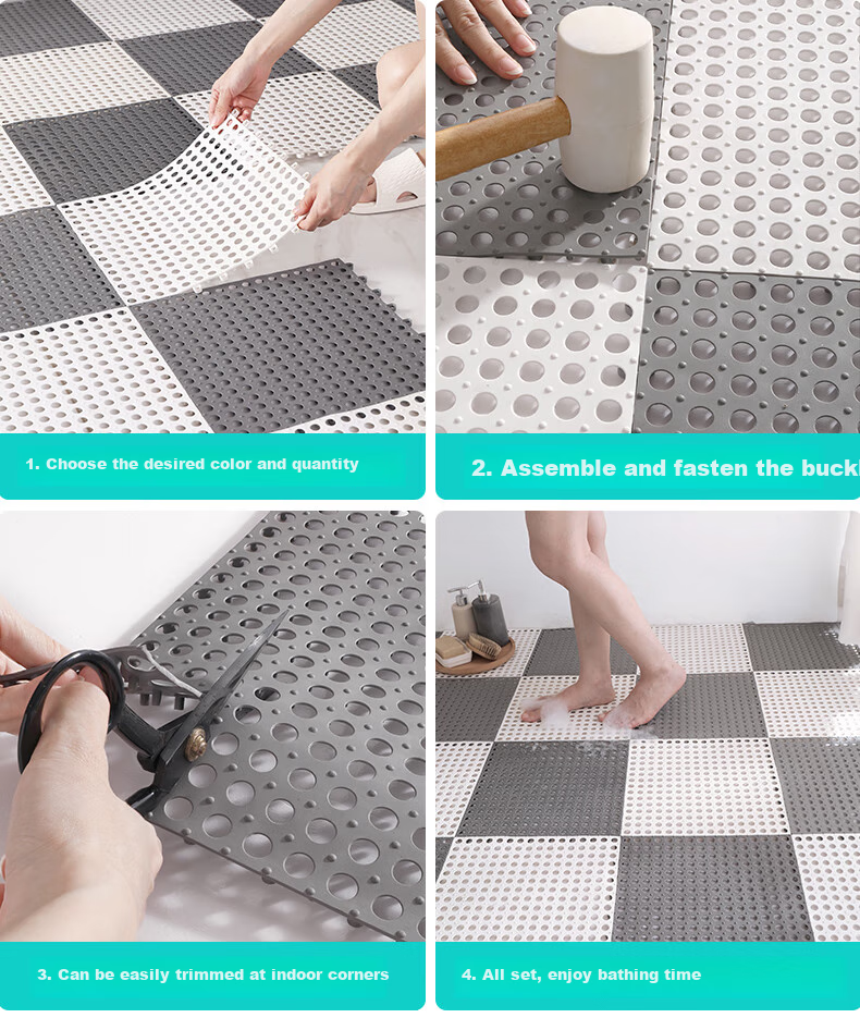 Dajiang TPE Bathroom Non-Slip Mat, DIY Splicing And Cutting, Shower Room Anti-Fall Floor Mat for Elderly Bathing, 4 Pieces Per Pack 10