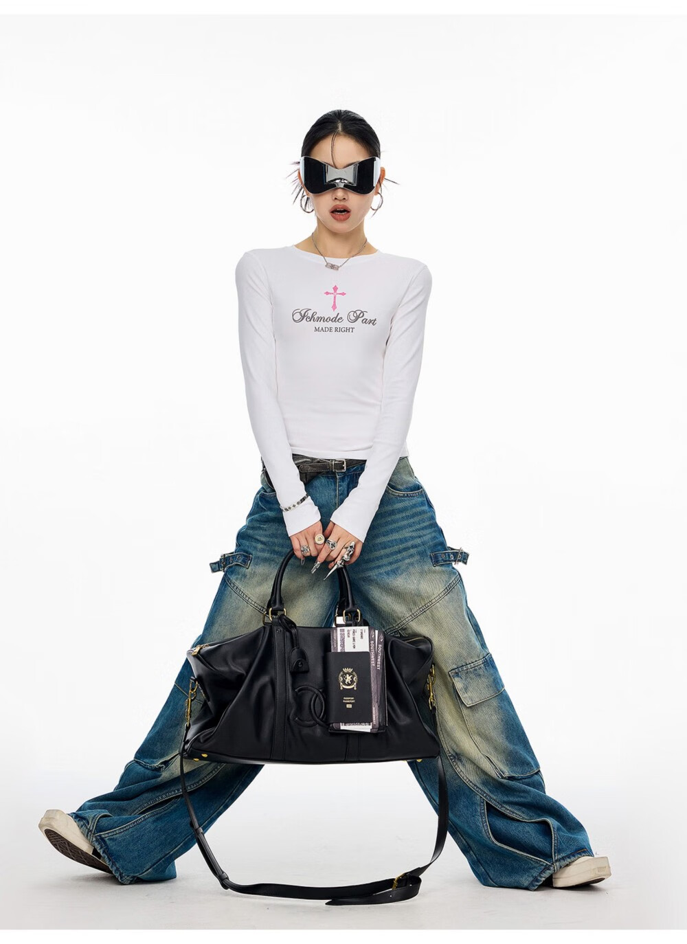 ICH MODE American Style Cross Shoulder Long Sleeve T-Shirt Women Spring Summer New Slim Fit Off-Shoulder Top White S 7