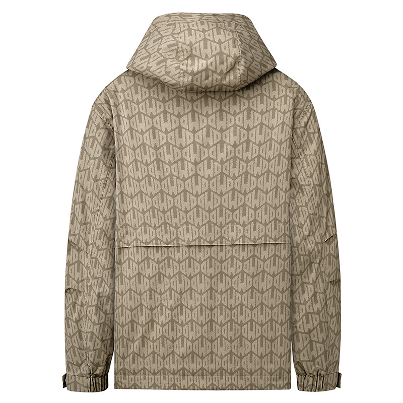 DANCING WOLVES Padded Lightweight Letter Print Fashion Men's Hooded Jacket 701 Khaki 2XL
