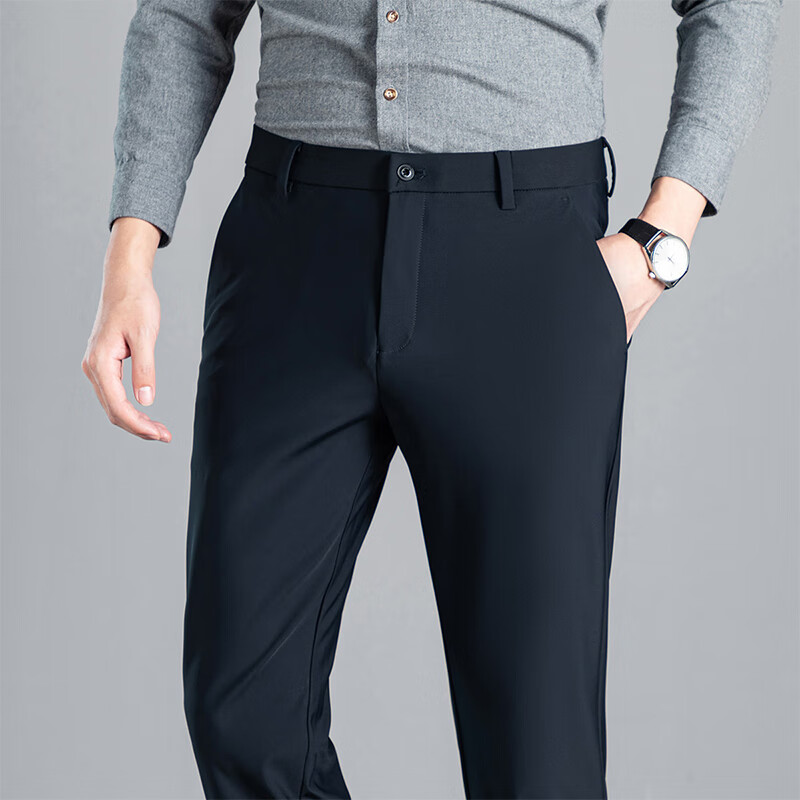 ROMON Men's Straight-Leg Dress Pants Casual Loose Business Versatile Simple Suit Trousers Black 36