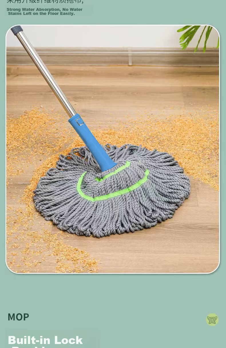 Yagao Cotton Mop with 45CM Metal Handle And 115CM Total Fabric Length, Self-Tightening Water-Resistant Mop with Lock, No-Hand Mop for Floor Cleaning 8