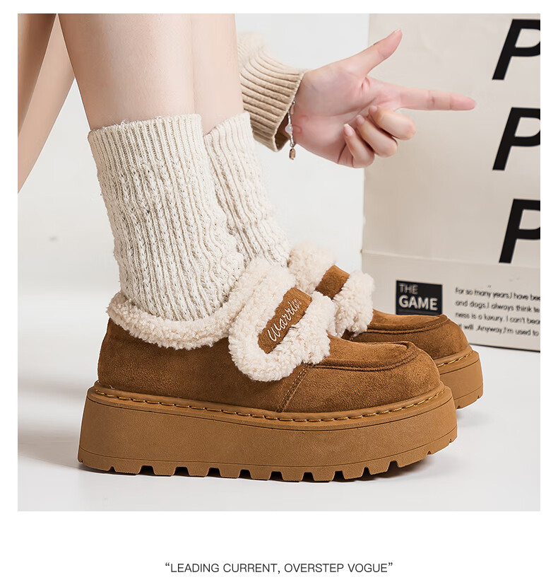 Warrior Women's Cotton Shoes 2025 Winter New Plush Boots Warm Versatile Sports Cotton Boots Brown Size 39 5