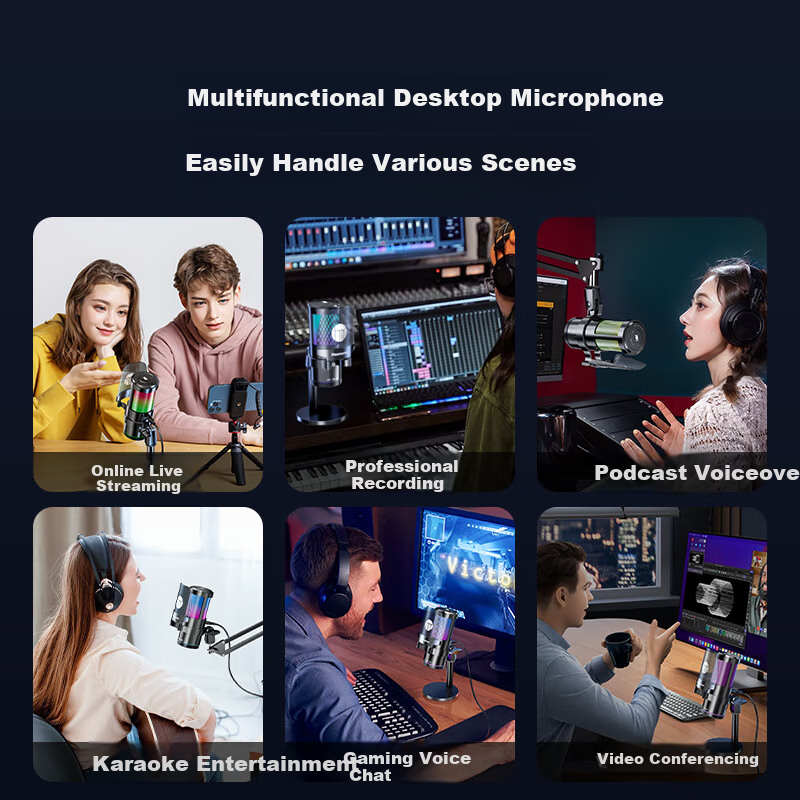 Haomuren Computer Microphone, Gaming And E-Sports Dedicated Noise-Cancelling Professional Sound Card, Live Streaming Condenser Karaoke Recording, Anchor Voice-Over Equipment, Microphone, Desktop, Laptop, Mobile Phone, USB Wired