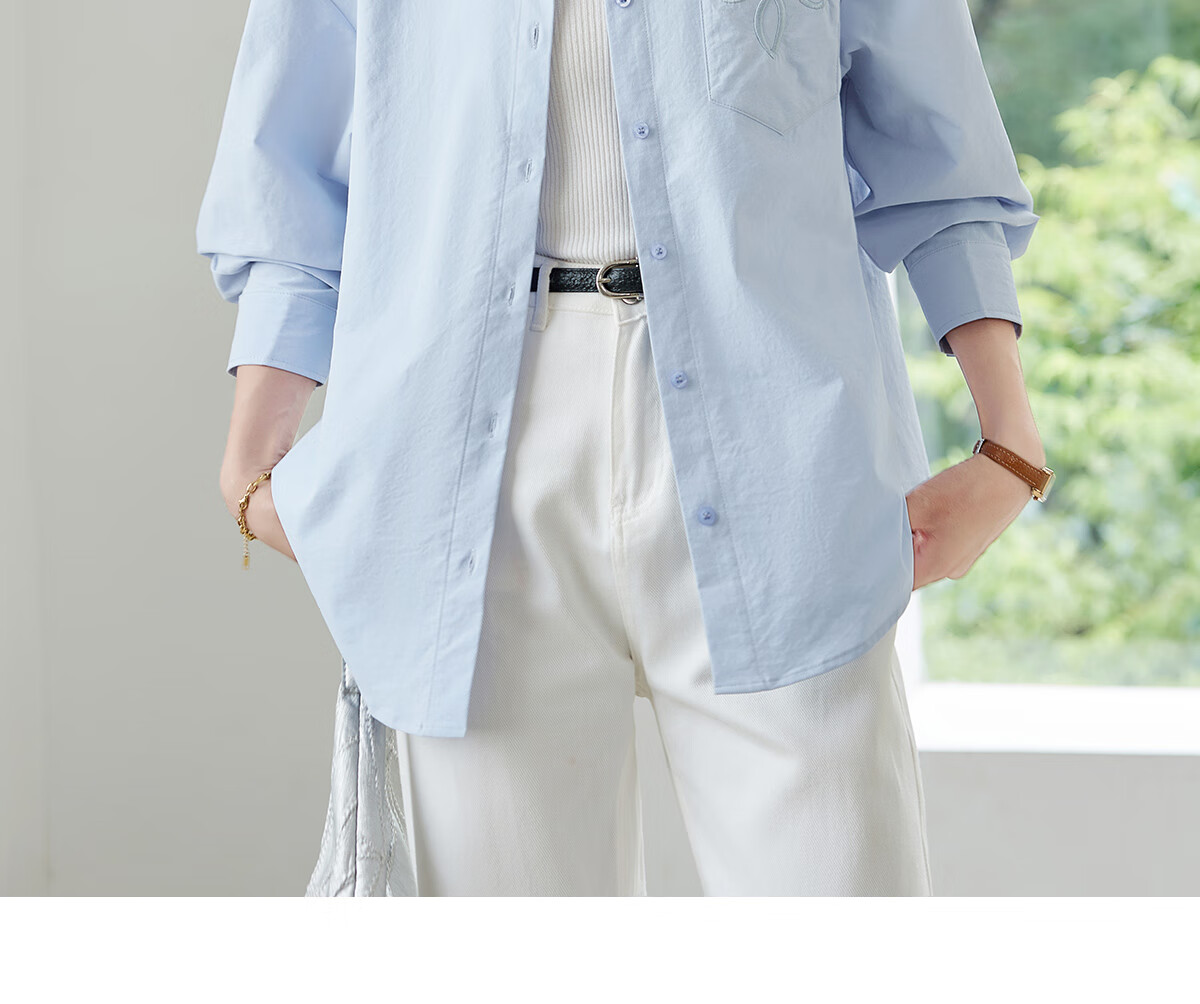Chushen Women's Spring and Autumn Long Sleeve Shirt Embroidered Pocket Design Loose Simple Commuter Blouse S143C2031 4