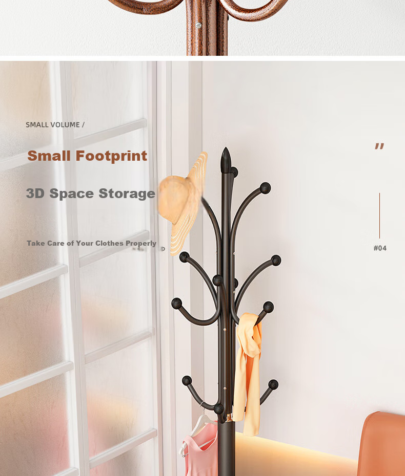 Yijia Coat Rack, Floor-Standing Clothes Hanger, Simple Marble-Style Standing Garment Stand for Home Use, Antique Bronze Color 7