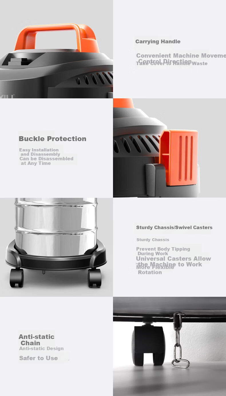Yili Vacuum Cleaner, Car And Home Use, Handheld Canister Type, 22000pa Ultra-Strong Suction, Industrial Cleaning, Carpet And Bed Powerful Vacuum for Cat Hair Removal, Small Dust Removal Device, 6253-10L 14