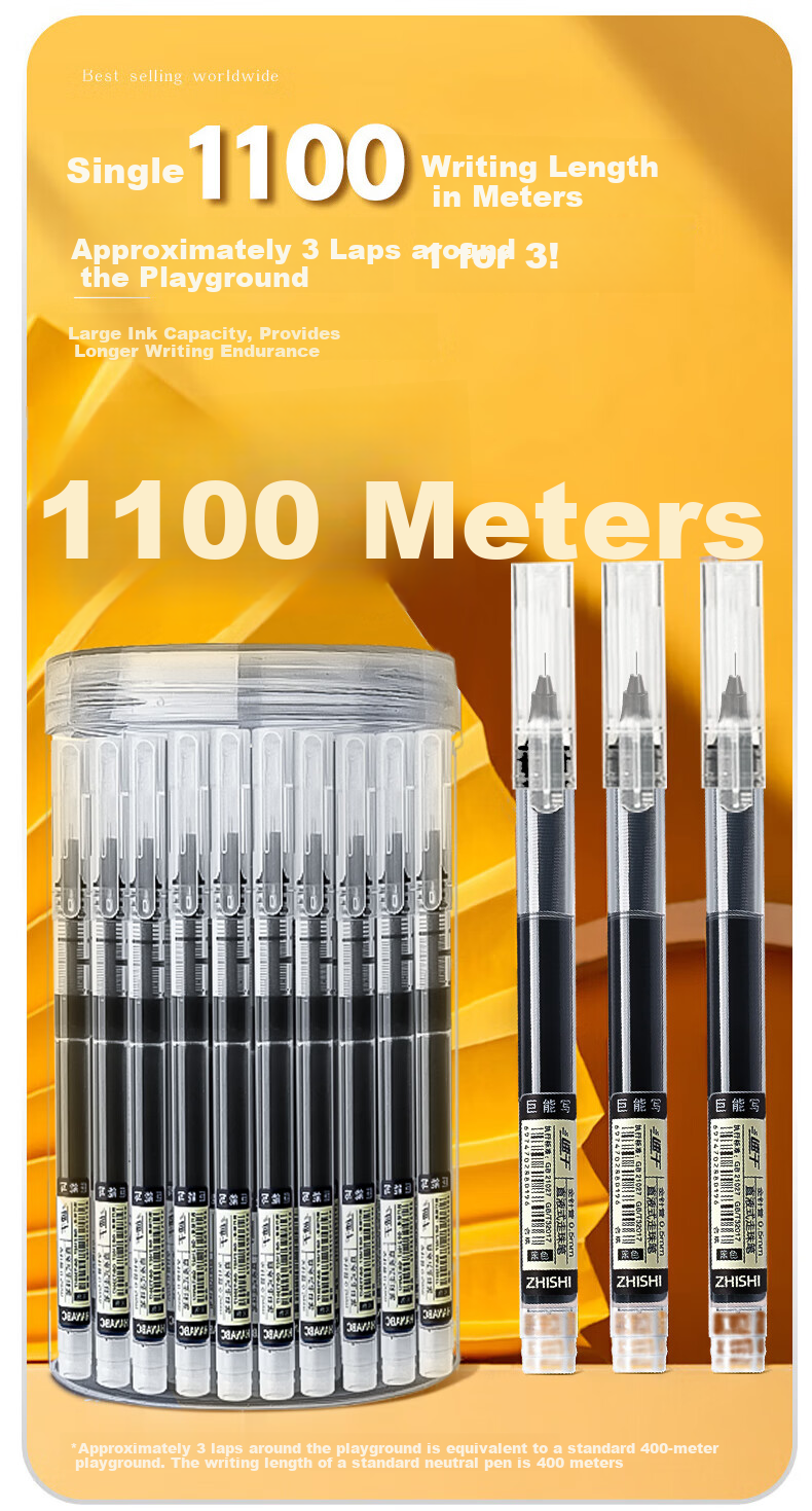 Licao 0.5mm Direct Liquid Rollerball Pen, Quick-Drying Gel Pen, Full Needle Tube Ballpoint Pen, Carbon Black Ink, Student Business Pen, 50-Pack 3