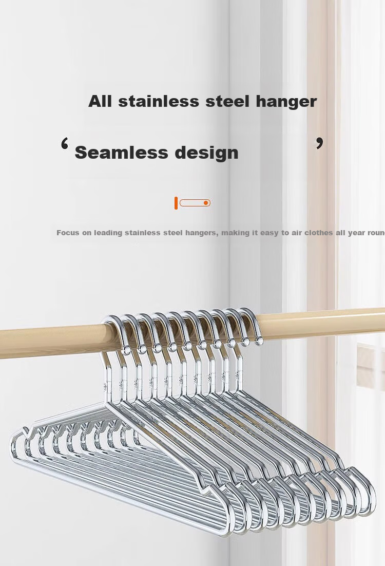 Guangduola Solid Stainless Steel Clothes Hangers, Household Garment Rack, 40cm, Pack of 10, Moisture-Proof, Seamless, Suitable for Both Wet And Dry Use 1