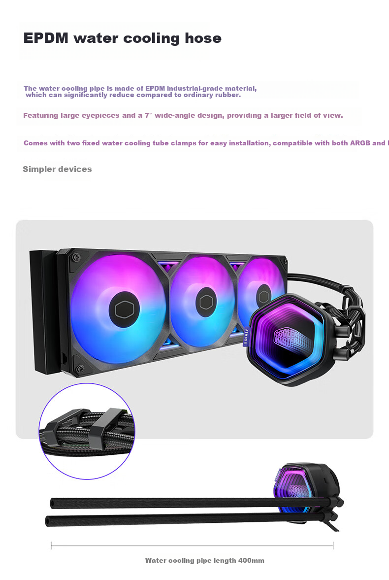 CoolerMaster Ice God G360/Dragon Shadow 2nd Generation ARGB CPU Water Cooler, Basic Version, Dual-Style Top Cover/multi-Platform Mounting/optimized Copper Base Water Channel/ATMOS II 8