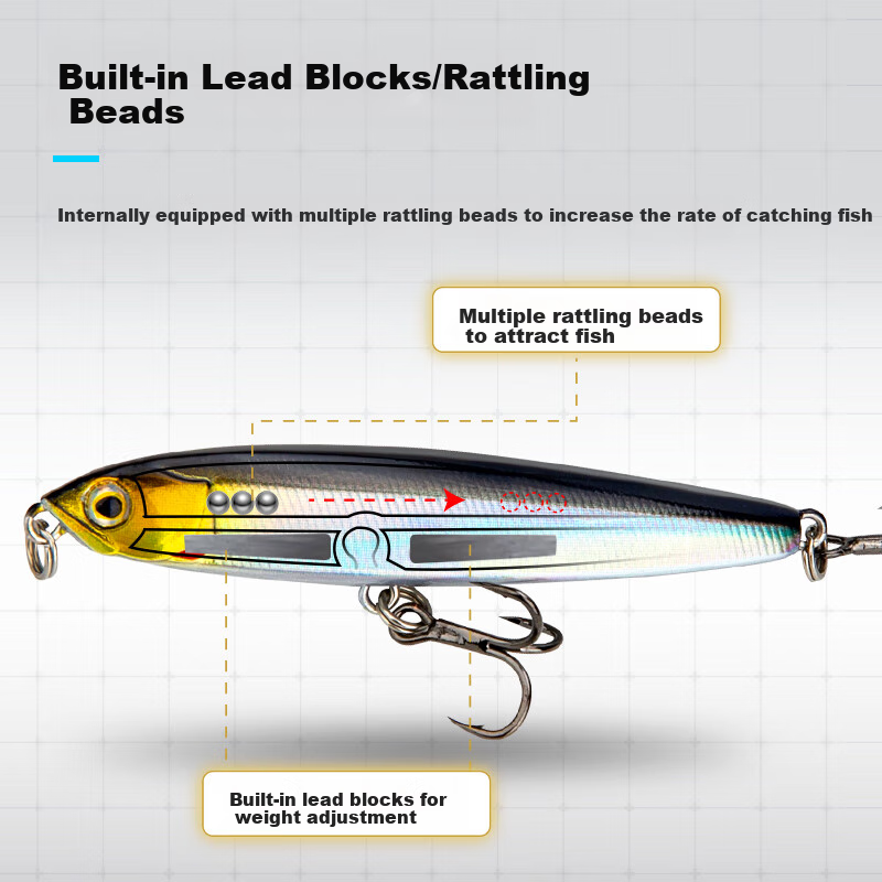 Kemailei Lead Sinking Pencil Lure, Long-Casting Sinking Pencil Bait, Hard Bait Set, for Freshwater Fishing, Specifically for Topmouth Culter, 14g
