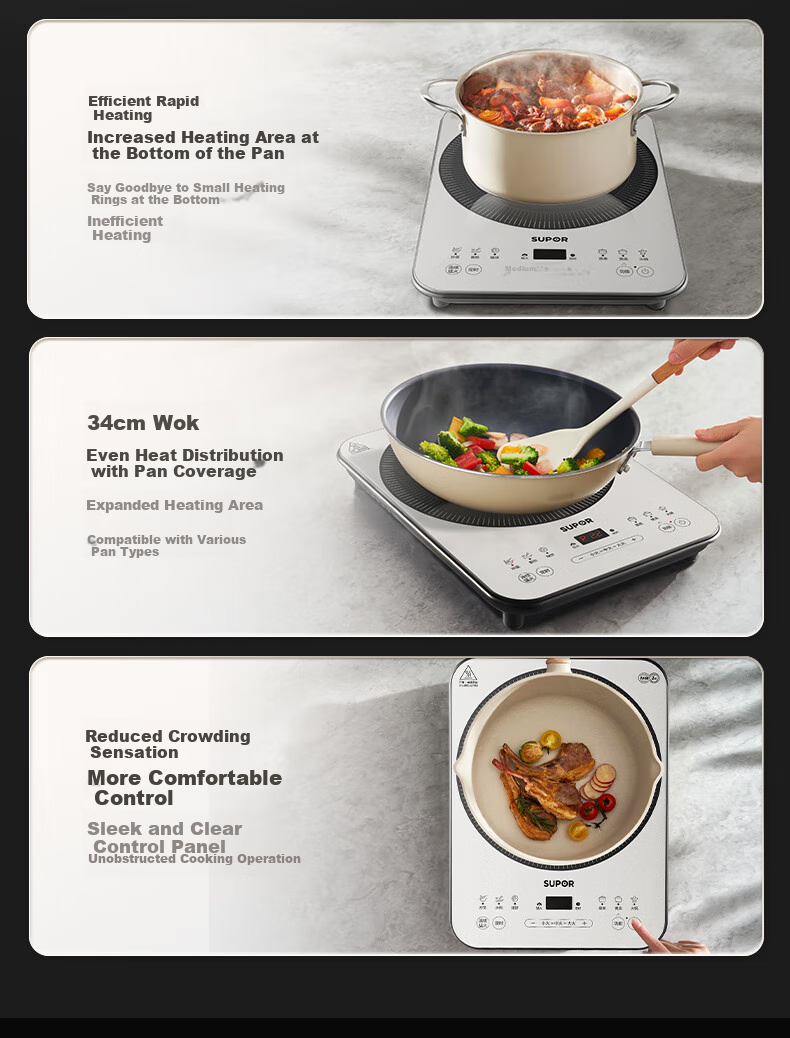 SUPOR Fenghuolun Series Induction Cooker, Household Continuous High Heat Electric Ceramic Stove, Even Heating Electromagnetic Cooker, Battery Stove, Electric Stove All-In Colorful Microcrystalline Panel Electric Stove C22-IA867D 25