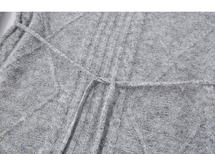 Demana "Lianlian Warm Breeze" Winter Elegant Cable Knit V-Neck Tassel Waist Sheep Wool Women's Dress 16