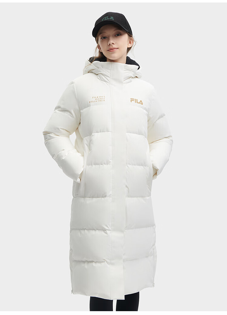 FILAFILA Official RGB Long Down Jacket 2025 Winter Couples Hooded Cold-Resistant Warm Coat 37