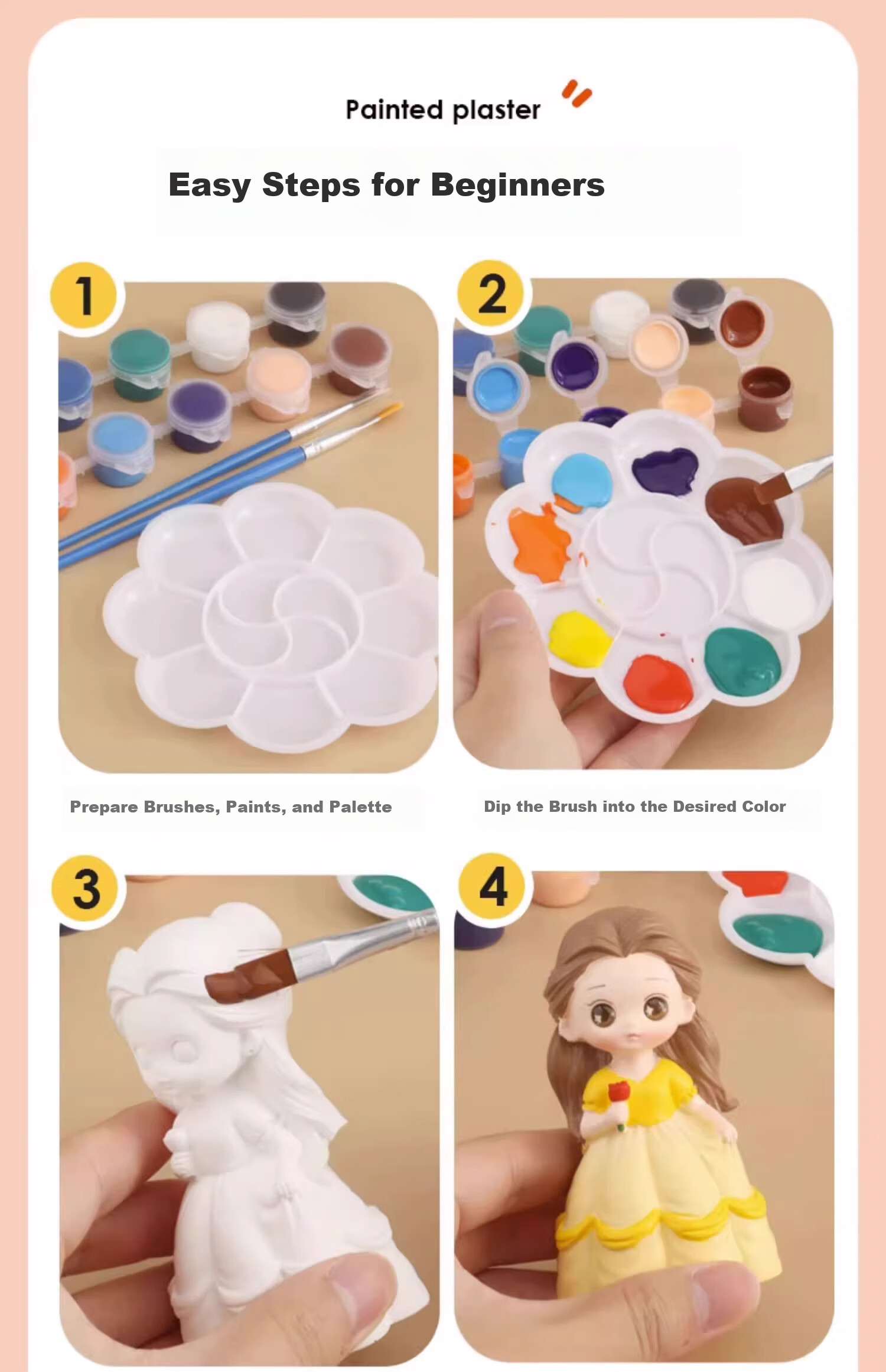Shangmeibeibei Plaster Doll Coloring Craft DIY Painting Toy for Boys And Girls 3-6 Birthday Gift Princess Series 7
