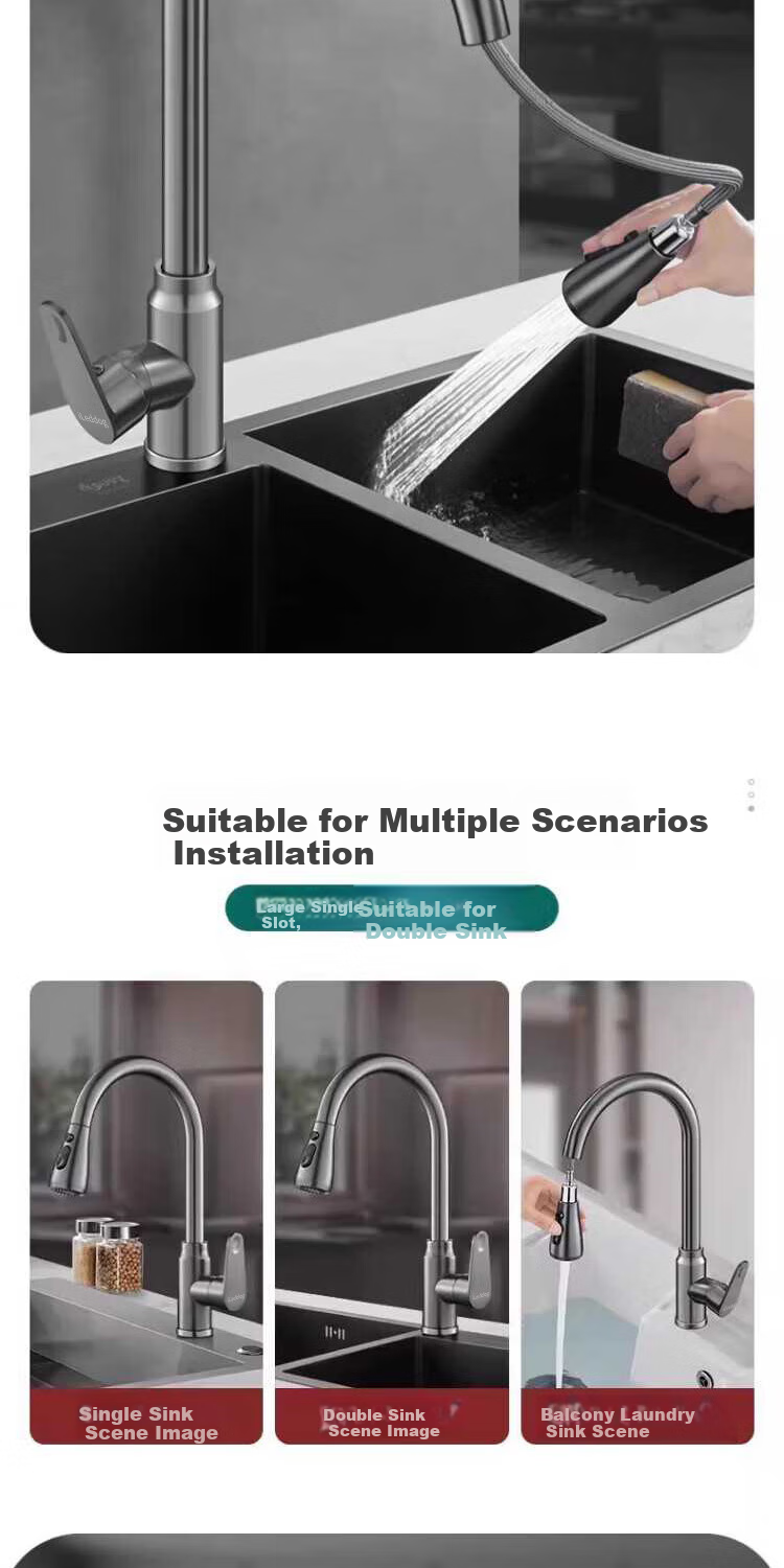 ILeddog [Germany] Kitchen Faucet, Thickened Stainless Steel, Pull-Out And Extendable, Sink Sprayer, Anti-Splash Hot And Cold Tap CPCL 4