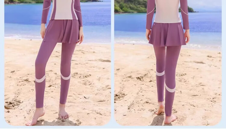 Xtep Women's Swimsuit Three-Piece Set Long Sleeve Long Pants Conservative Sun Protection Plus Size Two-Piece Slimming Tummy Control Diving Surfing Suit 9
