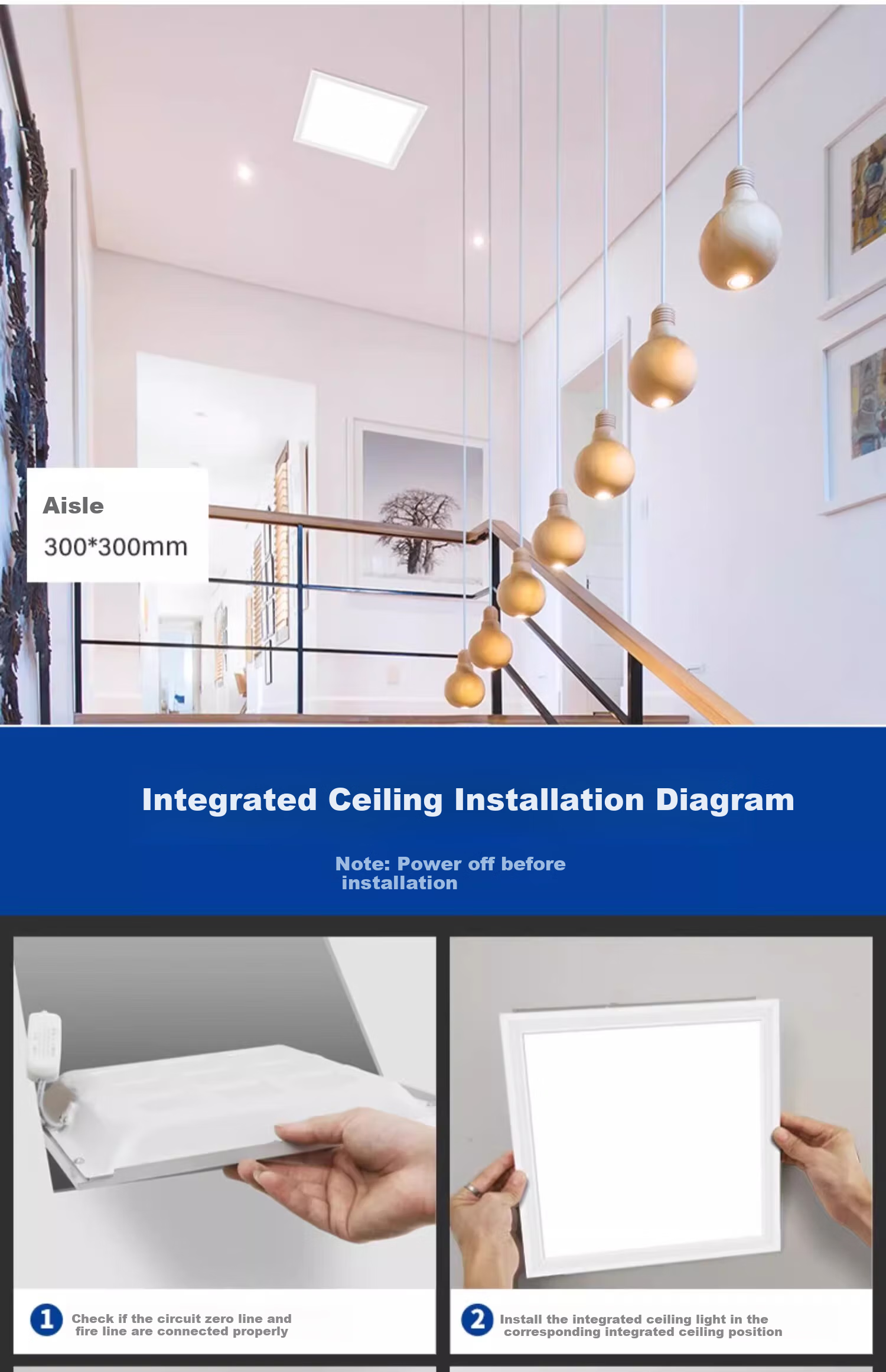 Laberta Kitchen and Bathroom LED Ceiling Light Integrated Ceiling 300x300 Flat Panel Recessed Aluminum Buckle Plate Kitchen Lamp 19