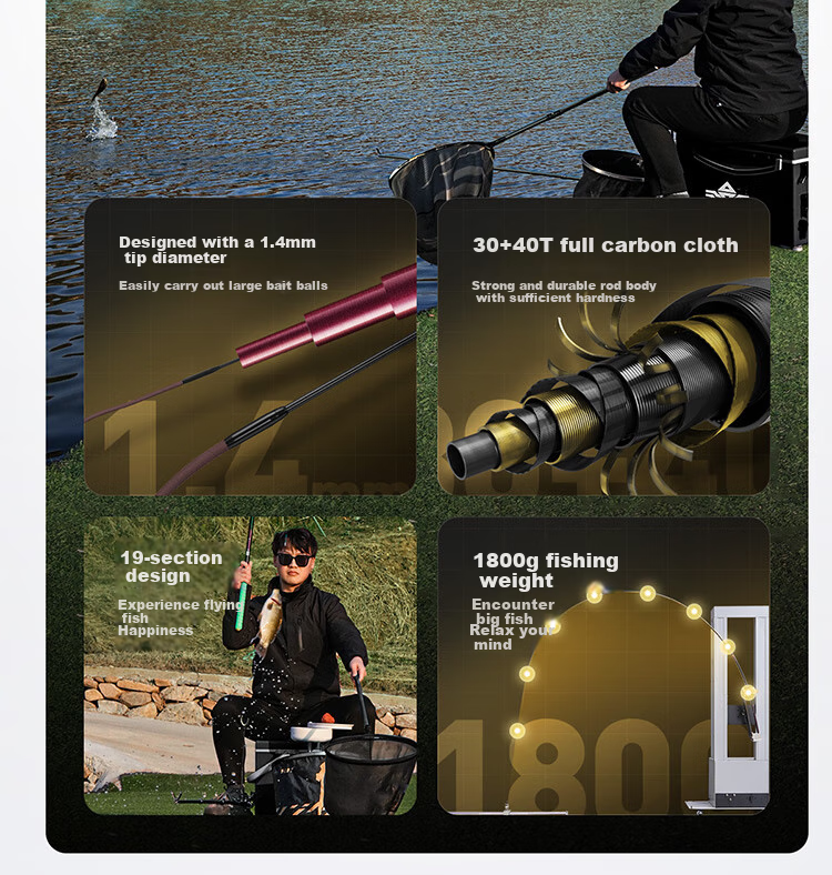 Handing First Generation Four Fishing Rod, Handheld Carbon Fiber Pole, Fishing Rod, 7.2m Four Generation Comprehensive Set 13