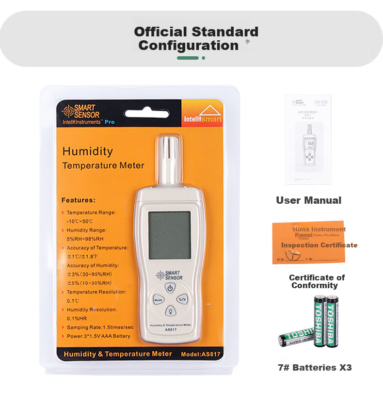 Xima Portable Digital Industrial Temperature And Humidity Meter, Digital Thermometer, Air Temperature And Humidity Detector AS817 12