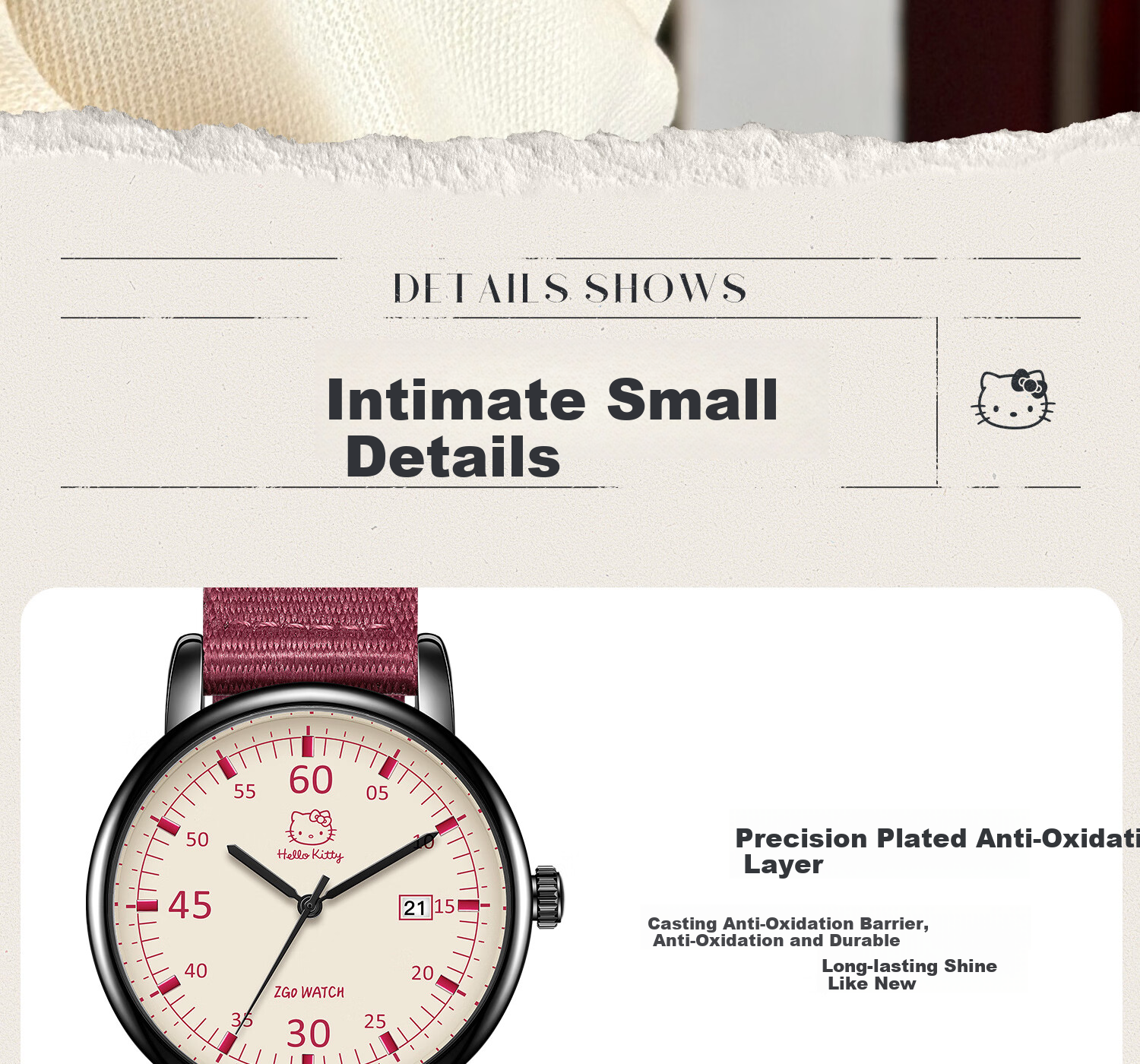 Hello Kitty Watch for Female Students, Specialized for Middle School And High School Exams, Retro Canvas Strap Quartz Watch, Sanrio Birthday Gift 22