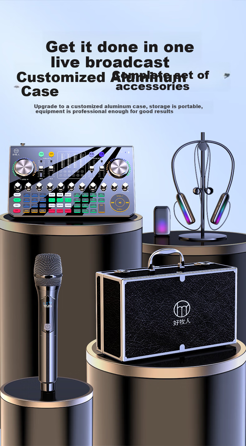 Haomuren Sound Card Live Streaming Equipment Complete Set All-In Machine for TikTok Singers, Recording, Mobile Phone-Specific Computer Professional External Mixer with Wireless Microphone for Karaoke 11