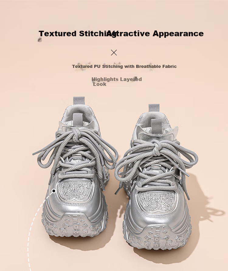 ZHR Dad Shoes for Petite Women, Thick-Soled Height-Increasing Casual Shoes with Platform Soles And Breathable Design, KS89 Silver Color, Size 35 6