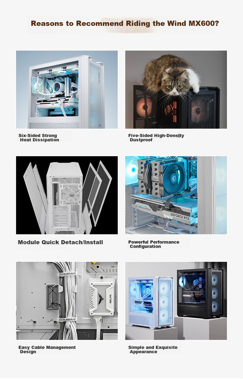 COUGAR Jinxing MX600 Full Tower Desktop Glass Side Panel Case, Supports E-ATX Motherboard Vertical GPU 360mm Water Cooling/mesh Panel, Black 2