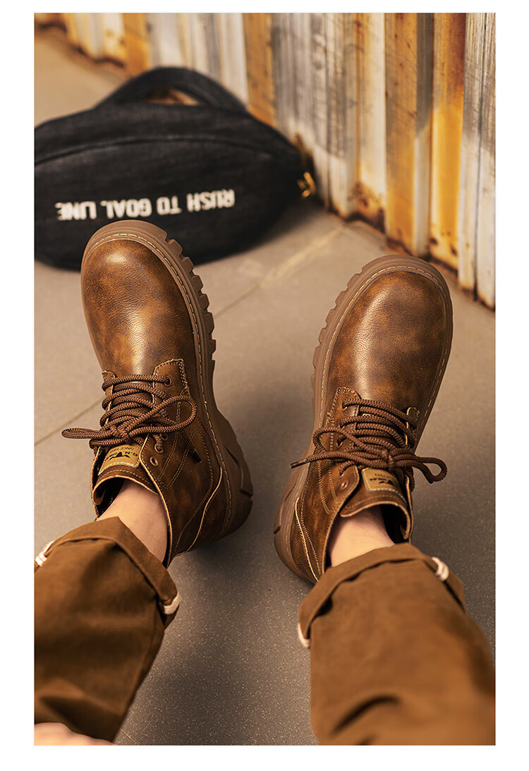 Bull Family Martin Boots Men 2026 Winter New British Style Retro Work Boots Thick Sole Durable Men's Motorcycle Boots 21