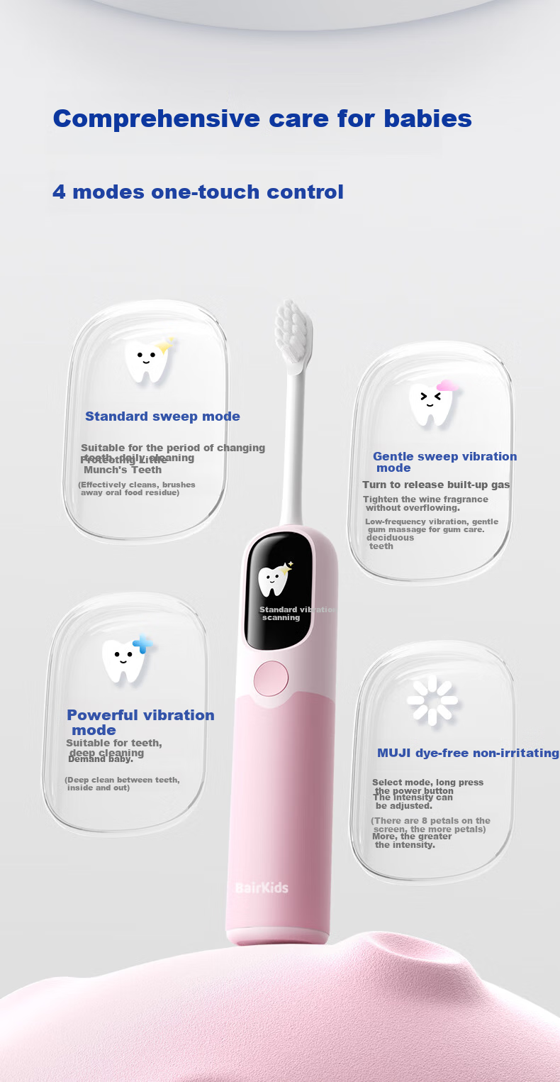 BAIR Children's Electric Toothbrush with Smart Reminder, Vibration, Full Body Scanning, for Students, Boys, Kids, Soft Bristles, Gum Protection, Sensor Charging, Ages 3-6 Gift for Children K6 6