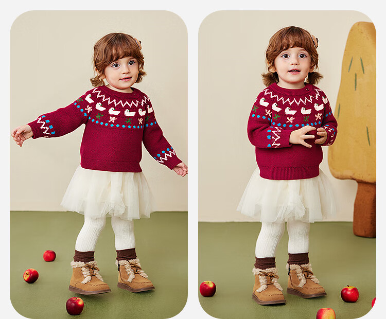 Minibala [Parent-Child Artist Collaboration] Unisex Kids and Adults Sweater 2025 Winter Cute Festive Red Christmas Jumper 8