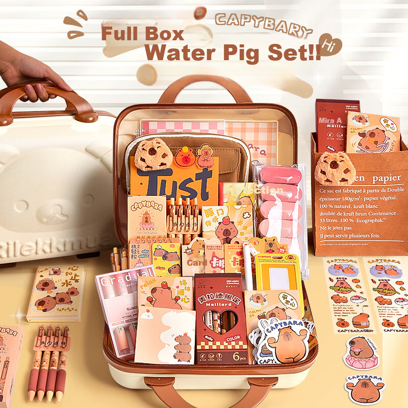 Shuxing Capybara Stationery Gift Set for Boys And Girls, Birthday Present, Back-To Gift Pack, First Grade And Above School Supplies, Pencil Case, Blind Box, High-Quality Gift for Female Middle School Students