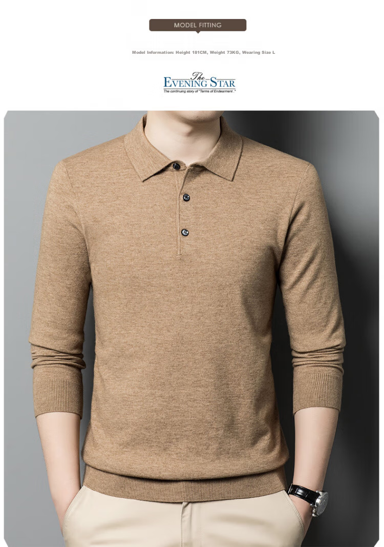 Hengyuanxiang [Contains Wool] Men's Polo Shirt, Spring And Autumn Thin Style, Middle-Aged Turn-Down Collar Knitted Base Layer Sweater for Men, Dark Gray, 3XL 7